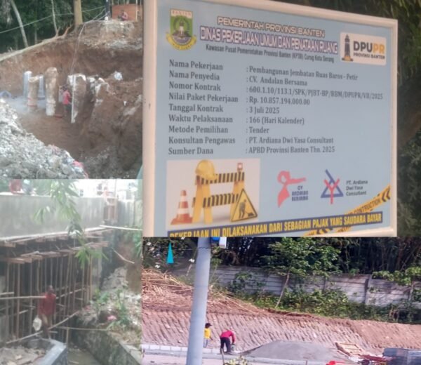 Pekerja proyek DPUPR Banten di Banten International Stadium tanpa perlengkapan K3