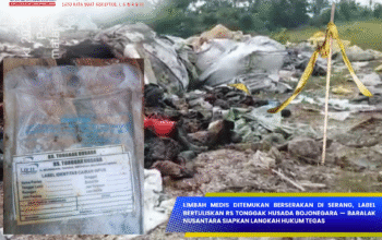 “Tim Baralak Nusantara menemukan tumpukan limbah medis dengan label RS Tonggak Husada di Desa Pangampelan, Kecamatan Walantaka, Kabupaten Serang, Banten.”