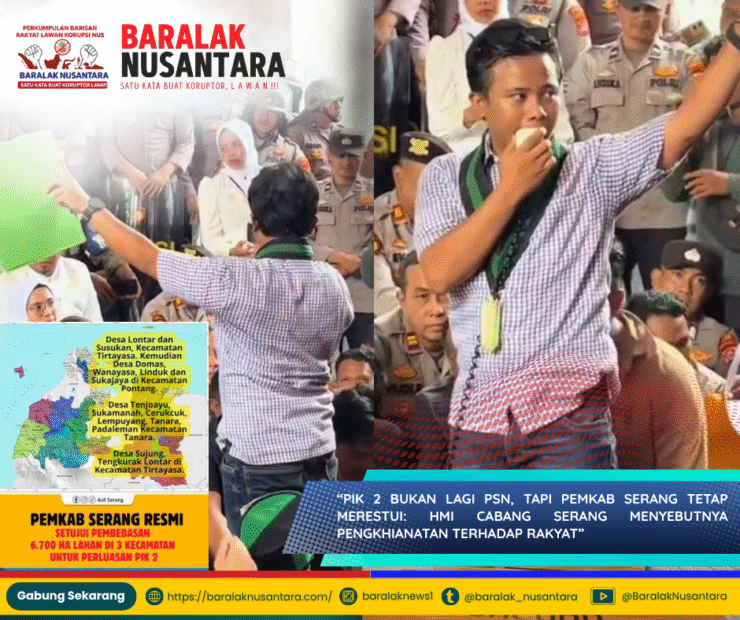 Kader HMI Cabang Serang berorasi di depan Kantor Bupati Serang, menolak keras proyek PIK 2 yang dinilai sarat kepentingan korporasi.