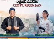 Regen Abdul Aris CEO PT Regen Jaya berdampingan dengan atlet karate sabuk hitam Kabupaten Lebak, Nayla Yudistira Syahid, menunjukkan dukungan sponsor.