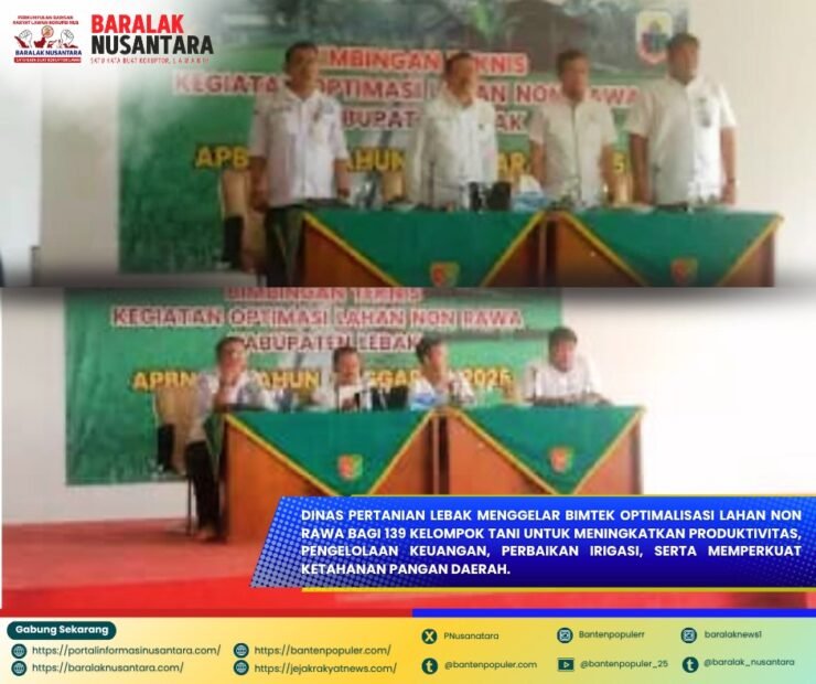 Pejabat Dinas Pertanian Kabupaten Lebak membuka kegiatan Bimbingan Teknis Optimalisasi Lahan Non Rawa di Aula Dinas Pertanian.