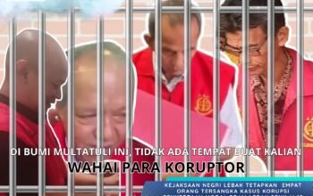 Poster Baralak Nusantara dengan foto para tersangka kasus korupsi penyertaan modal PDAM Lebak tahun 2020 yang sudah ditahan Kejari Lebak, disertai pesan perlawanan terhadap koruptor.