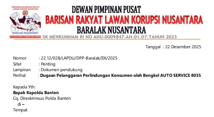 Bengkel AUTO SERVICE 8055 Rangkasbitung dilaporkan BARALAK ke Polda Banten
