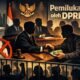 Ilustrasi Pemilukada oleh DPRD yang menggambarkan transaksi politik tertutup, hilangnya hak pilih rakyat, dan ancaman terhadap demokrasi lokal.