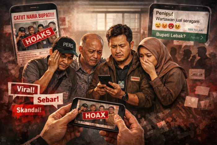 Ilustrasi empat wartawan di Lebak terdampak penyebaran foto dan narasi hoaks yang menuding pencatutan nama bupati