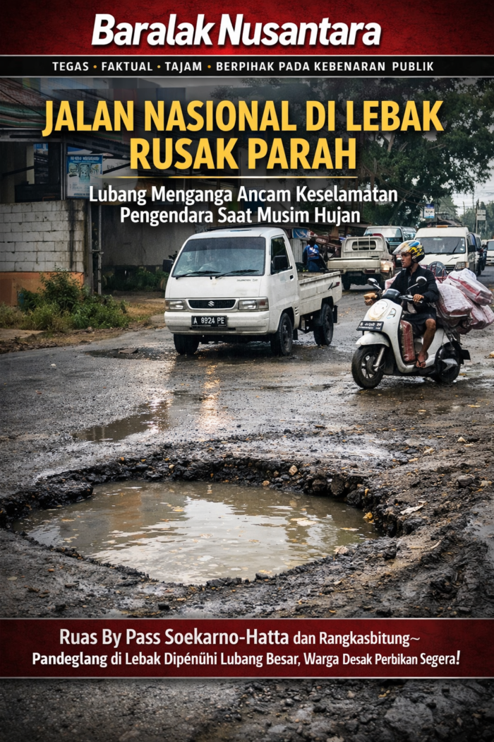 Kerusakan jalan nasional By Pass Soekarno-Hatta di Lebak dipenuhi lubang besar saat musim hujan