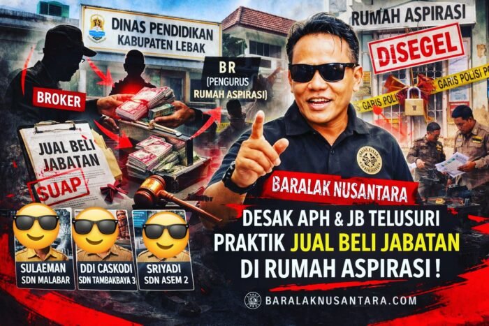 Ilustrasi Sekjen Baralak Nusantara Hasan Basri (Acong) mendesak aparat penegak hukum menelusuri dugaan praktik jual beli jabatan kepala sekolah di Dinas Pendidikan Kabupaten Lebak yang diduga melibatkan broker dan Rumah Aspirasi yang telah disegel.
