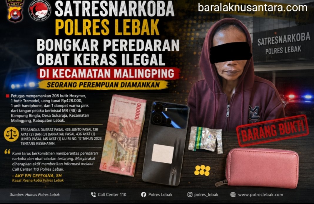 Barang bukti ratusan butir obat keras jenis Tramadol dan Hexymer hasil pengungkapan Sat Resnarkoba Polres Lebak di Kecamatan Banjarsari