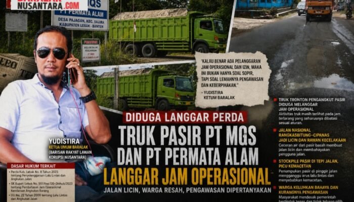 Truk Pasir Diduga Langgar Jam Operasional, Aktivitas PT MQS dan PT Permata Alam di Sajira Dikeluhkan Pengguna Jalan