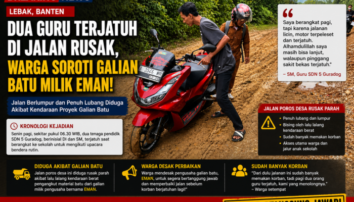 Guru SD Terjatuh di Jalan Rusak, Warga Soroti Aktivitas Galian Batu Milik Eman di Guradog