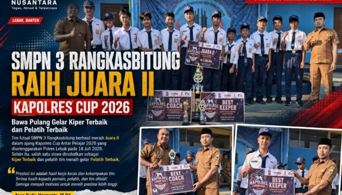 SMPN 3 Rangkasbitung Torehkan Prestasi di Kapolres Cup 2026, Raih Juara II hingga Gelar Kiper dan Pelatih Terbaik