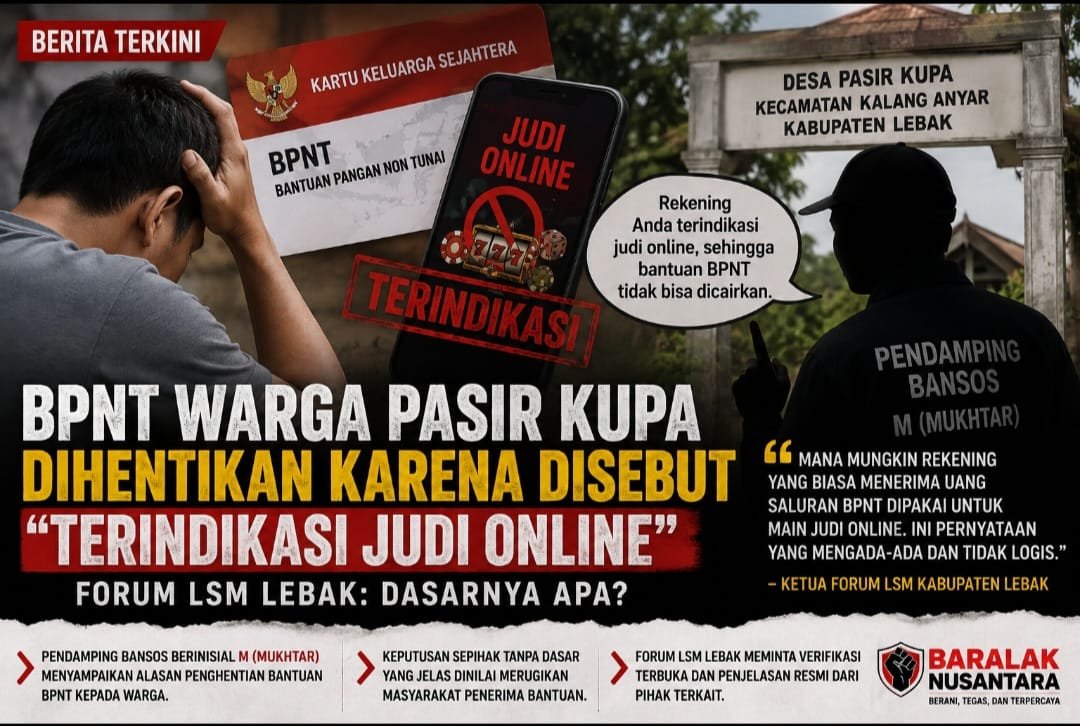 Ilustrasi berita BPNT warga Desa Pasir Kupa disebut dihentikan karena rekening terindikasi judi online, Forum LSM Lebak mempertanyakan dasar keputusan.