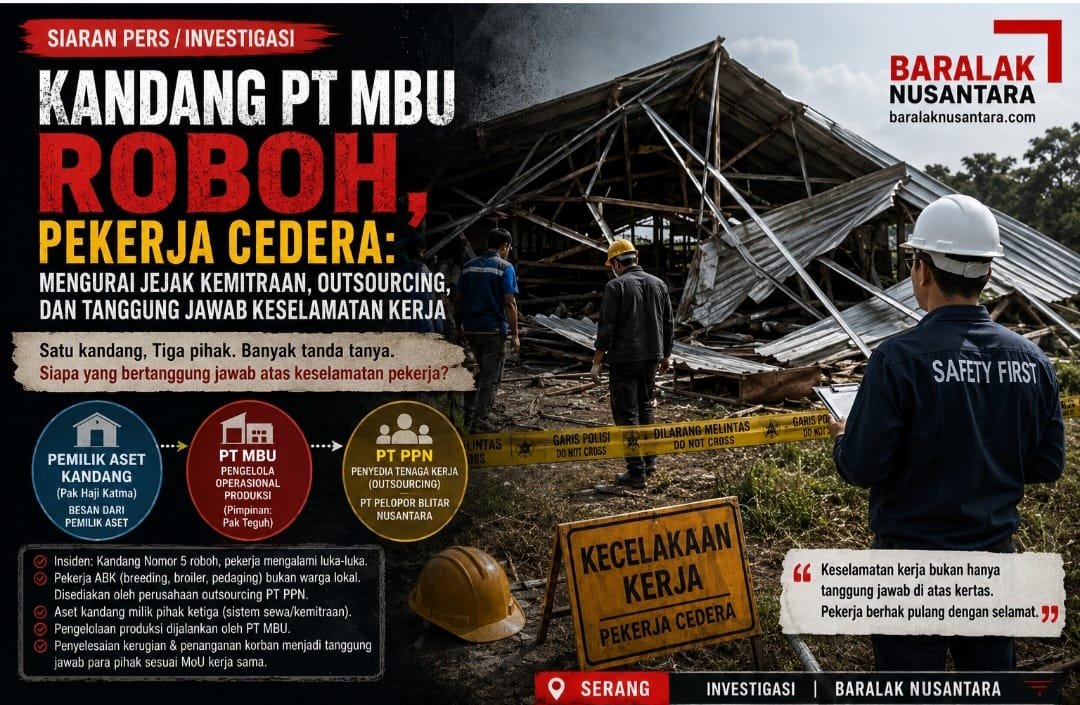 Ilustrasi investigasi kandang PT MBU roboh dan pekerja cedera di Lebak