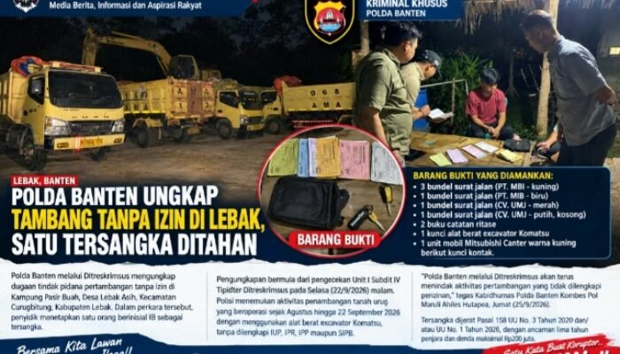 Polda Banten Ungkap Tambang Tanpa Izin di Lebak, Satu Tersangka