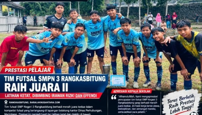 Tim Futsal SMPN 3 Rangkasbitung Raih Juara II, Kepala Sekolah Beri Apresiasi